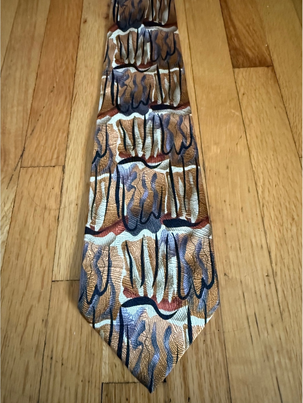 J Garcia Scaly Monster & Blue Man Silk Tie Abstract Art Brown Gray 3.25”